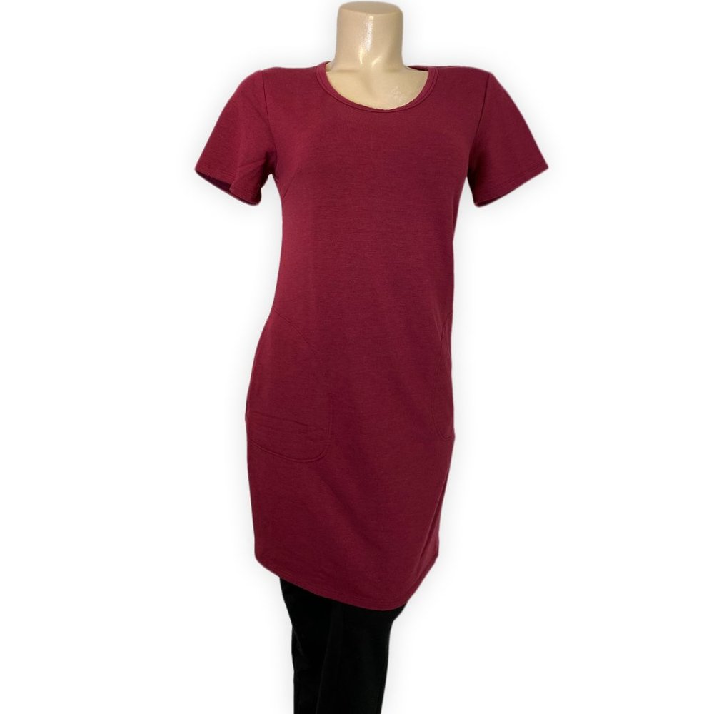 Burgundy French Terry Cuffed Short Sleeve Dress